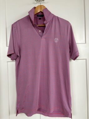Peter Millar Crown Crafted Pink & Blue Striped Performance Polo Shirt S: Small